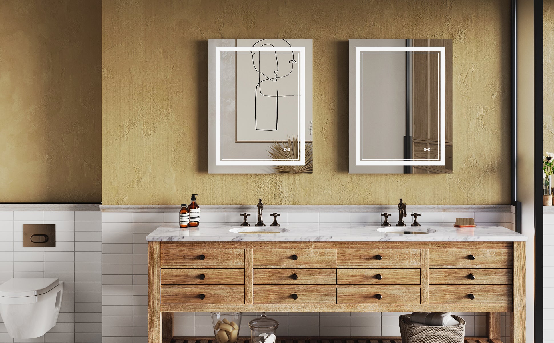 SUNNY SHOWER LED Bathroom MakeUp Mirror 28 x 36 in.丨Anti-Fog and Waterproof丨3 Color Temperature Setting丨Memory Function - SUNNY SHOWER