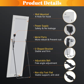 LED Full Length Mirror Wall Mounted Hanging Mirror with Dimming & 3 Color Modes Large Vanity Mirror for Bedroom - SUNNY SHOWER