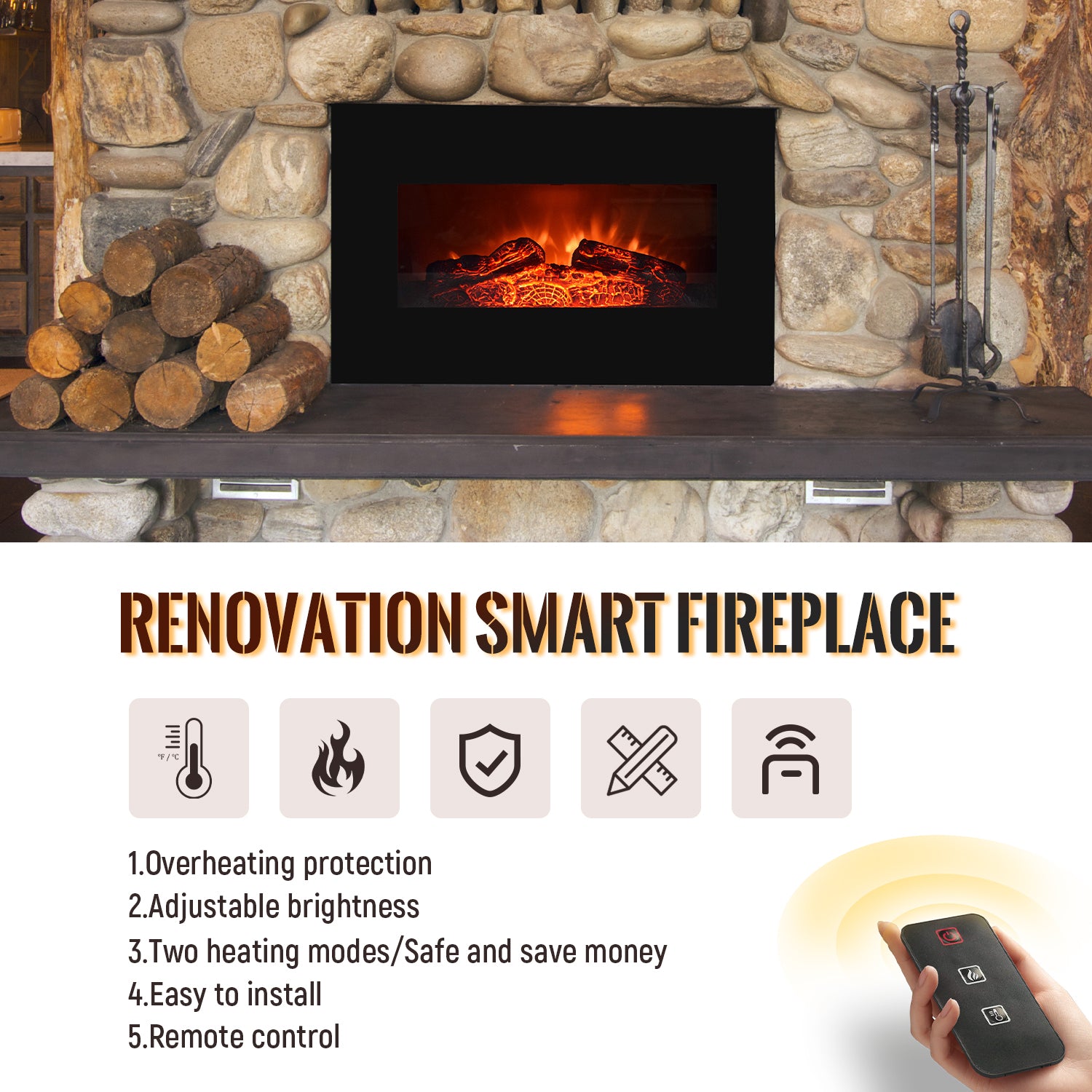 Sunny Shower Electric Fireplace Home Heater Function