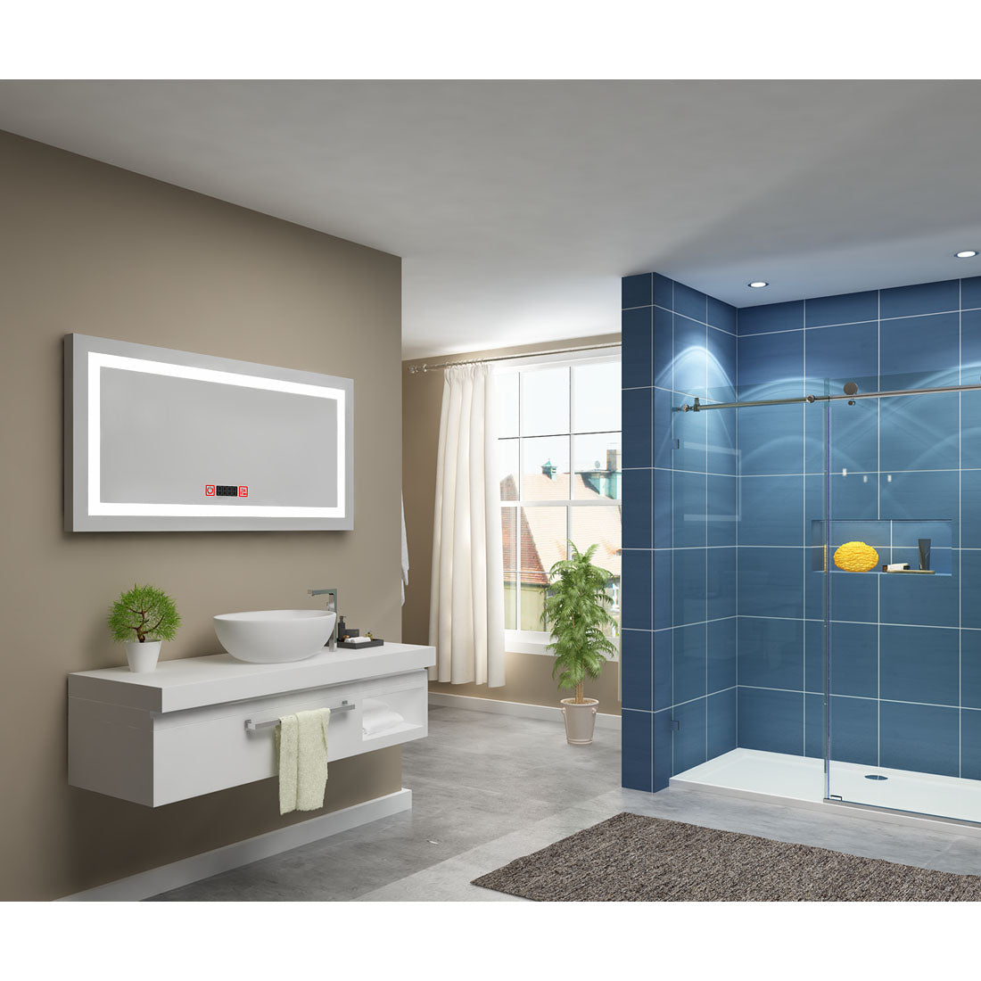 SUNNY SHOWER LED Bathroom Vanity Mirror w/ Touch Button vertically/ Horizontally, Touch Adjustable Brightness, Warm White - SUNNY SHOWER