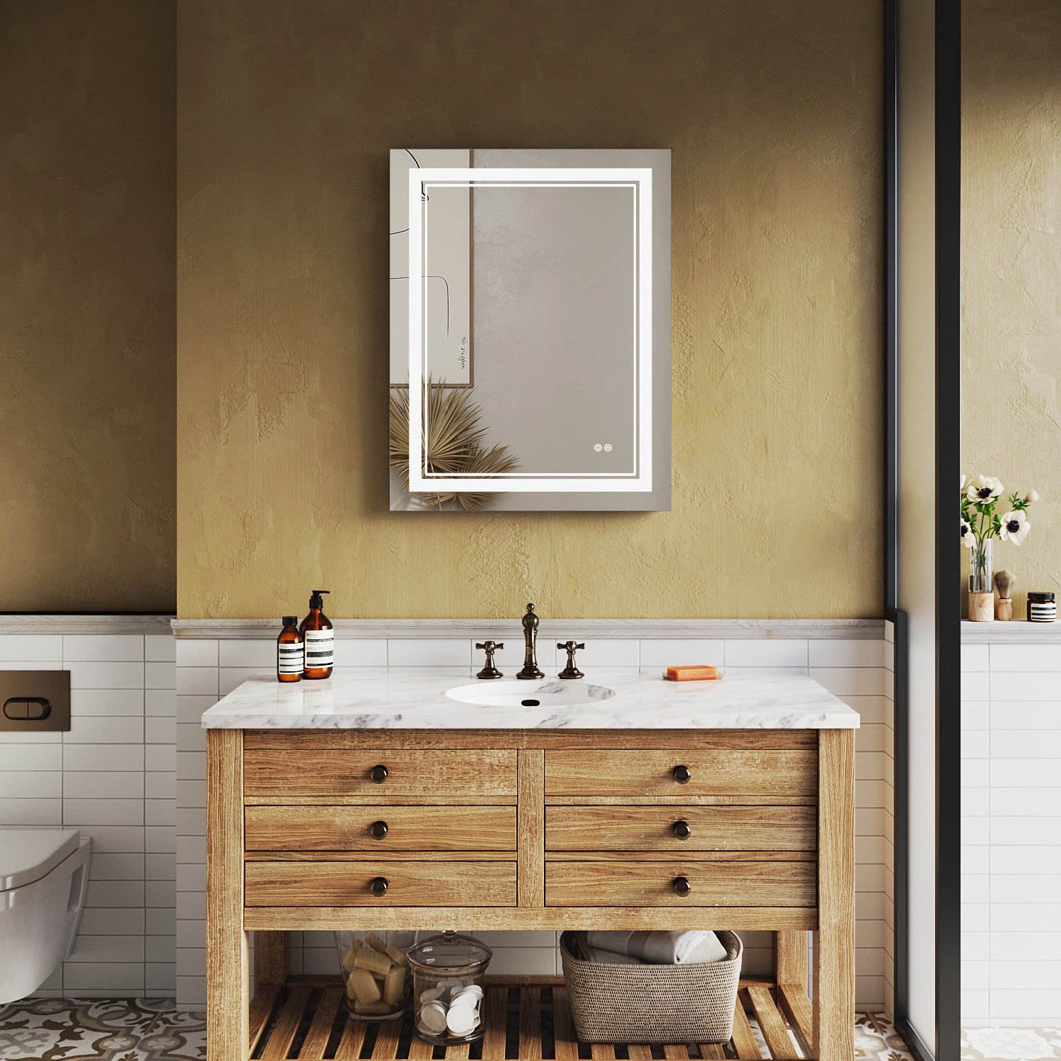 SUNNY SHOWER LED Bathroom MakeUp Mirror 28 x 36 in.丨Anti-Fog and Waterproof丨3 Color Temperature Setting丨Memory Function - SUNNY SHOWER