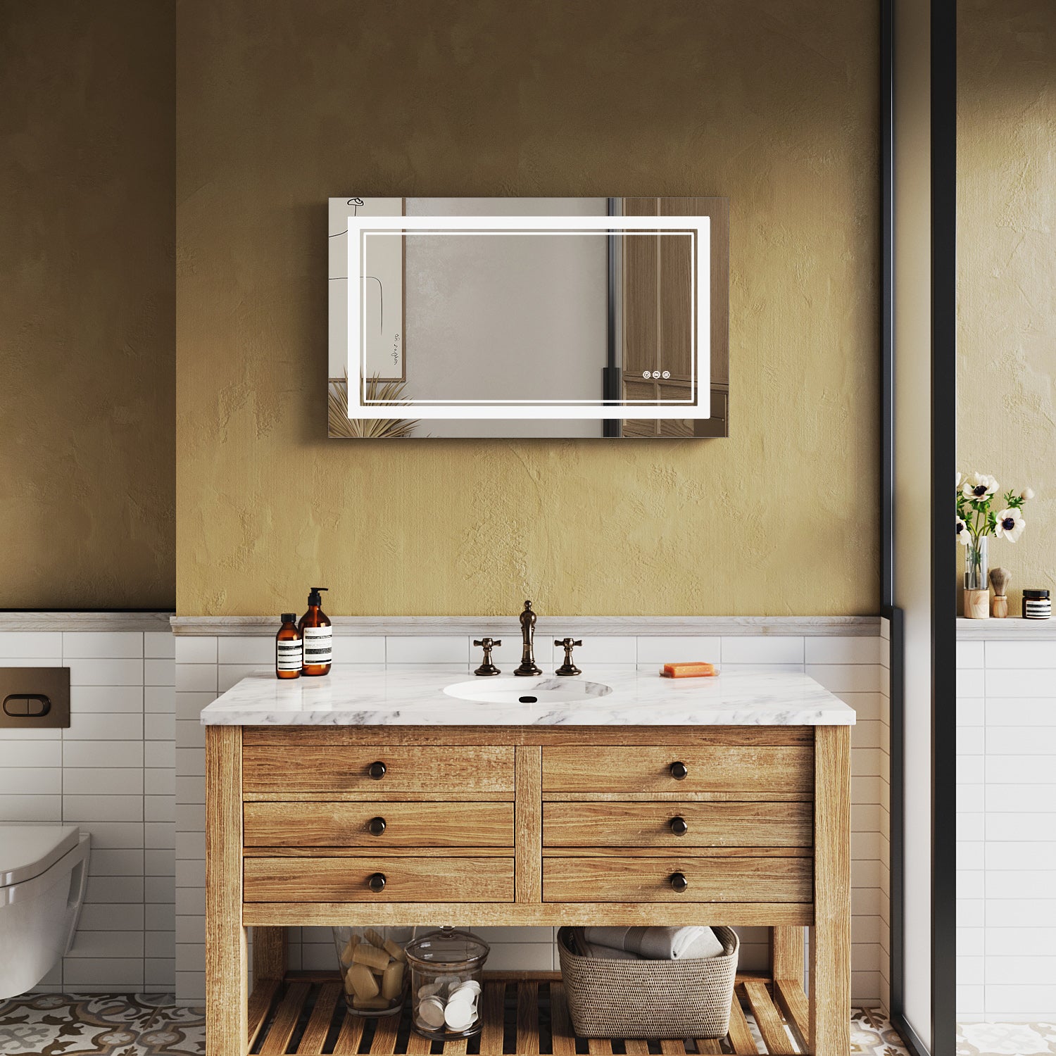 SUNNY SHOWER LED Bathroom MakeUp Mirror 40 x 24 in.丨Anti-Fog and Waterproof丨3 Color Temperature Setting丨Memory Function - SUNNY SHOWER