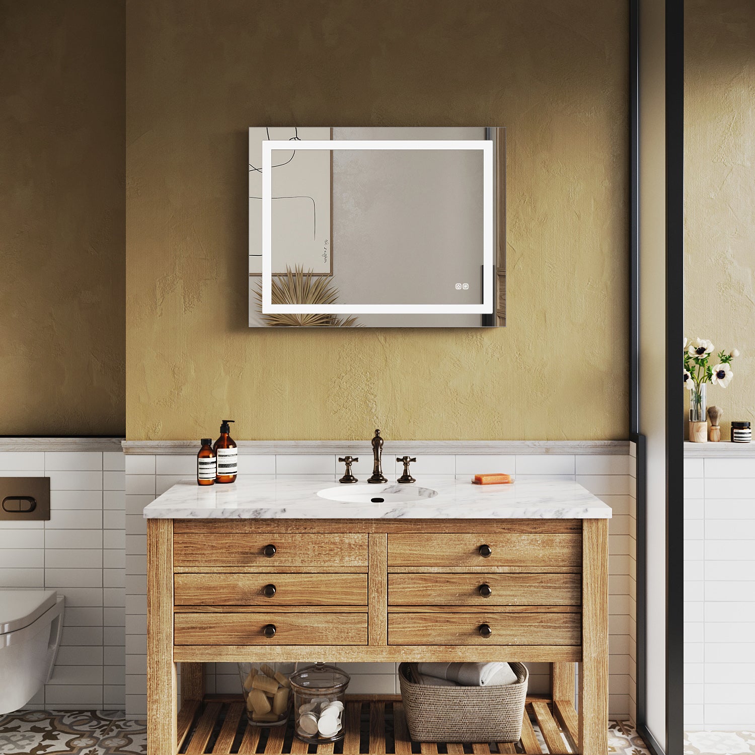 SUNNY SHOWER LED Bathroom MakeUp Mirror 36 x 28 in.丨Anti-Fog and Waterproof丨3 Color Temperature Setting丨Memory Function - SUNNY SHOWER