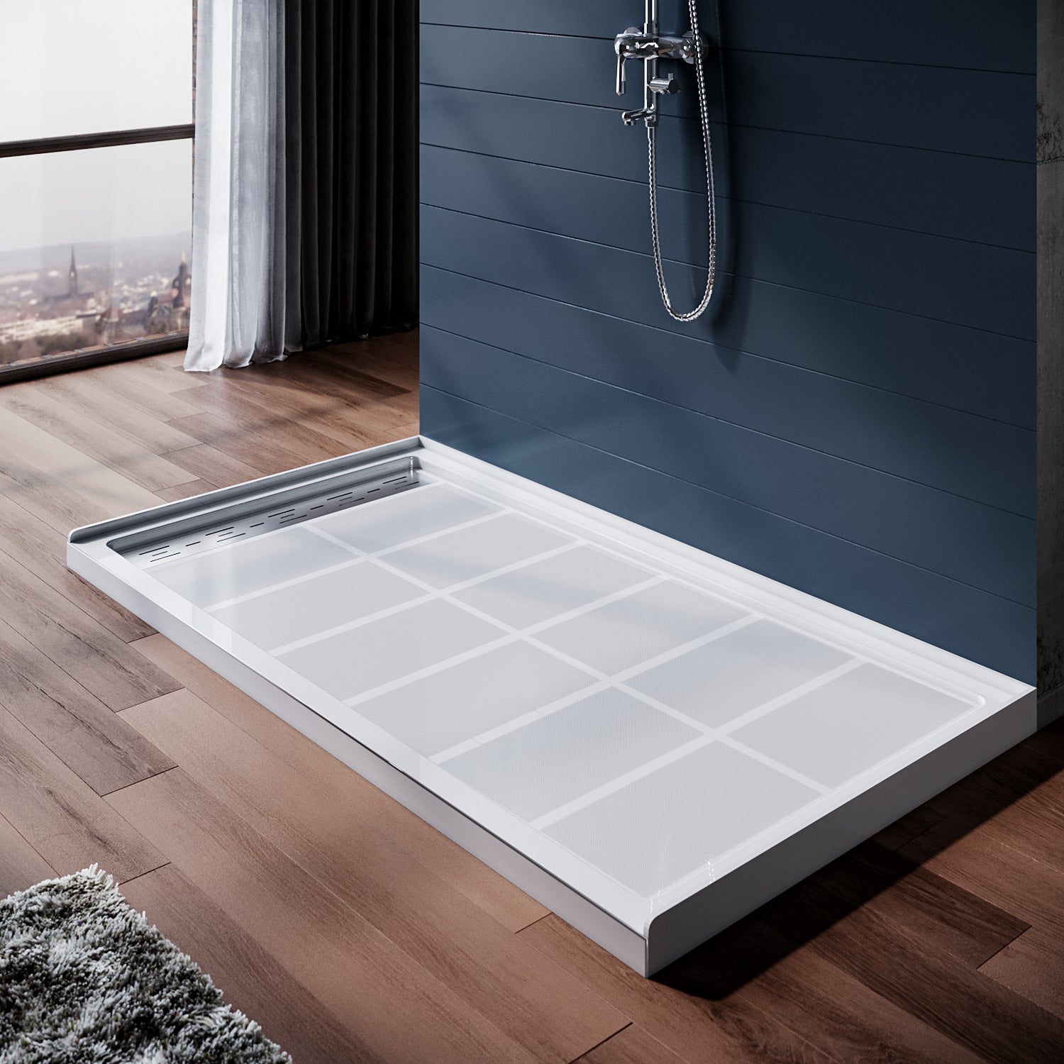 SUNNY SHOWER White Left Drain Rectangular Base
