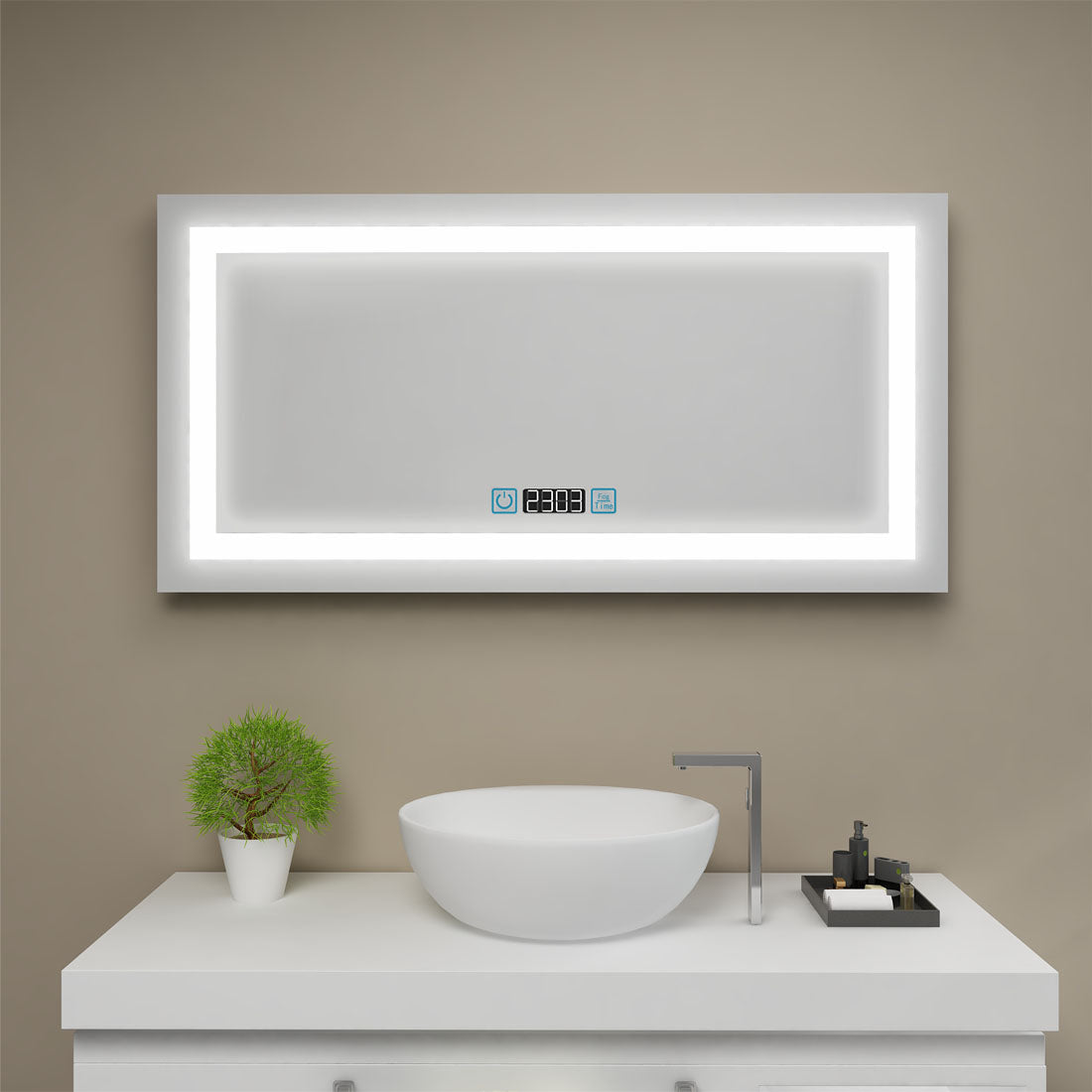 SUNNY SHOWER LED Bathroom Vanity Mirror w/ Touch Button vertically/ Horizontally, Touch Adjustable Brightness, Warm White - SUNNY SHOWER