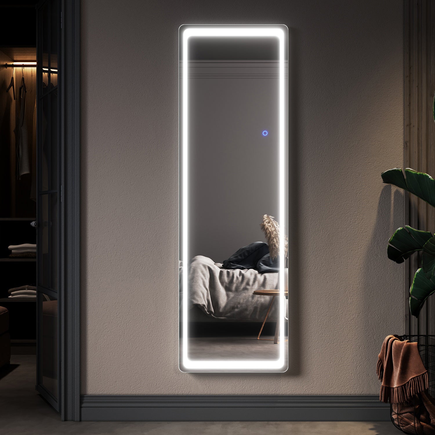 LED Full Length Mirror Rounded Corners Wall Mounted Hanging Mirror with Dimming & 3 Color Modes for Bedroom - SUNNY SHOWER