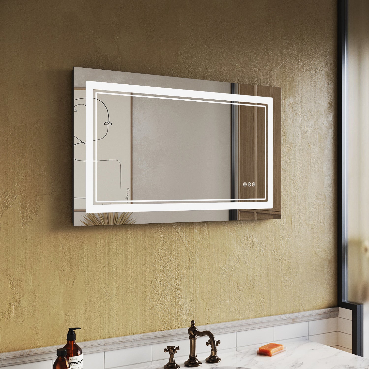 SUNNY SHOWER LED Bathroom MakeUp Mirror 40 x 24 in.丨Anti-Fog and Waterproof丨3 Color Temperature Setting丨Memory Function - SUNNY SHOWER