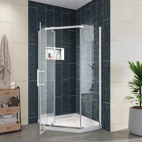 SUNNY SHOWER 36.7 in. W x 36.7 in. D x 71.8 in. H Chrome Finish Pivot Enclosures With Pivot Door And White Diamond Bases