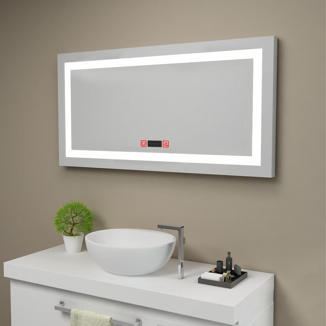 SUNNY SHOWER LED Bathroom Vanity Mirror w/ Touch Button vertically/ Horizontally, Touch Adjustable Brightness, Warm White - SUNNY SHOWER