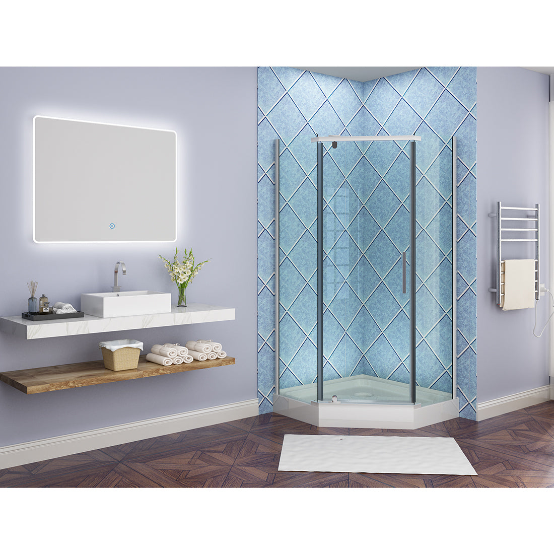 SUNNY SHOWER LED Bathroom Vanity Mirror w/ Touch Button vertically/ Horizontally, Touch Adjustable Brightness, Warm White - SUNNY SHOWER