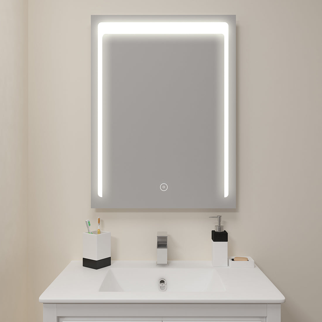 SUNNY SHOWER LED Bathroom Vanity Mirror w/ Touch Button vertically/ Horizontally, Touch Adjustable Brightness, Warm White - SUNNY SHOWER