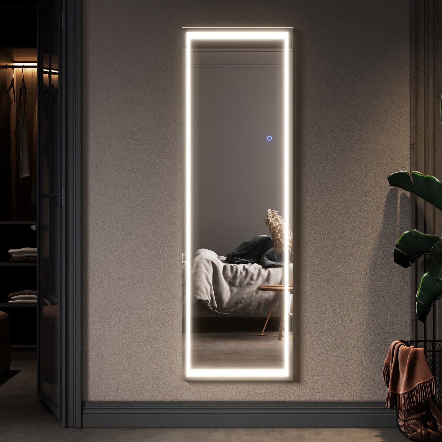 LED Full Length Mirror Wall Mounted Hanging Mirror with Dimming & 3 Color Modes Large Vanity Mirror for Bedroom - SUNNY SHOWER