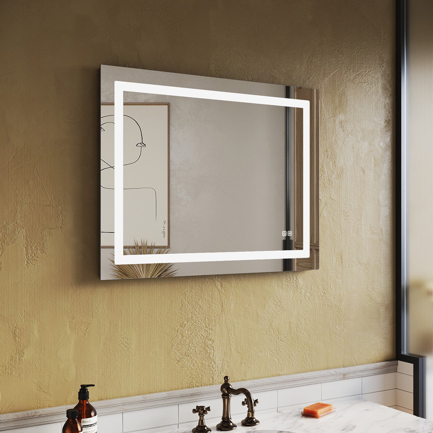 SUNNY SHOWER LED Bathroom MakeUp Mirror 36 x 28 in.丨Anti-Fog and Waterproof丨3 Color Temperature Setting丨Memory Function - SUNNY SHOWER