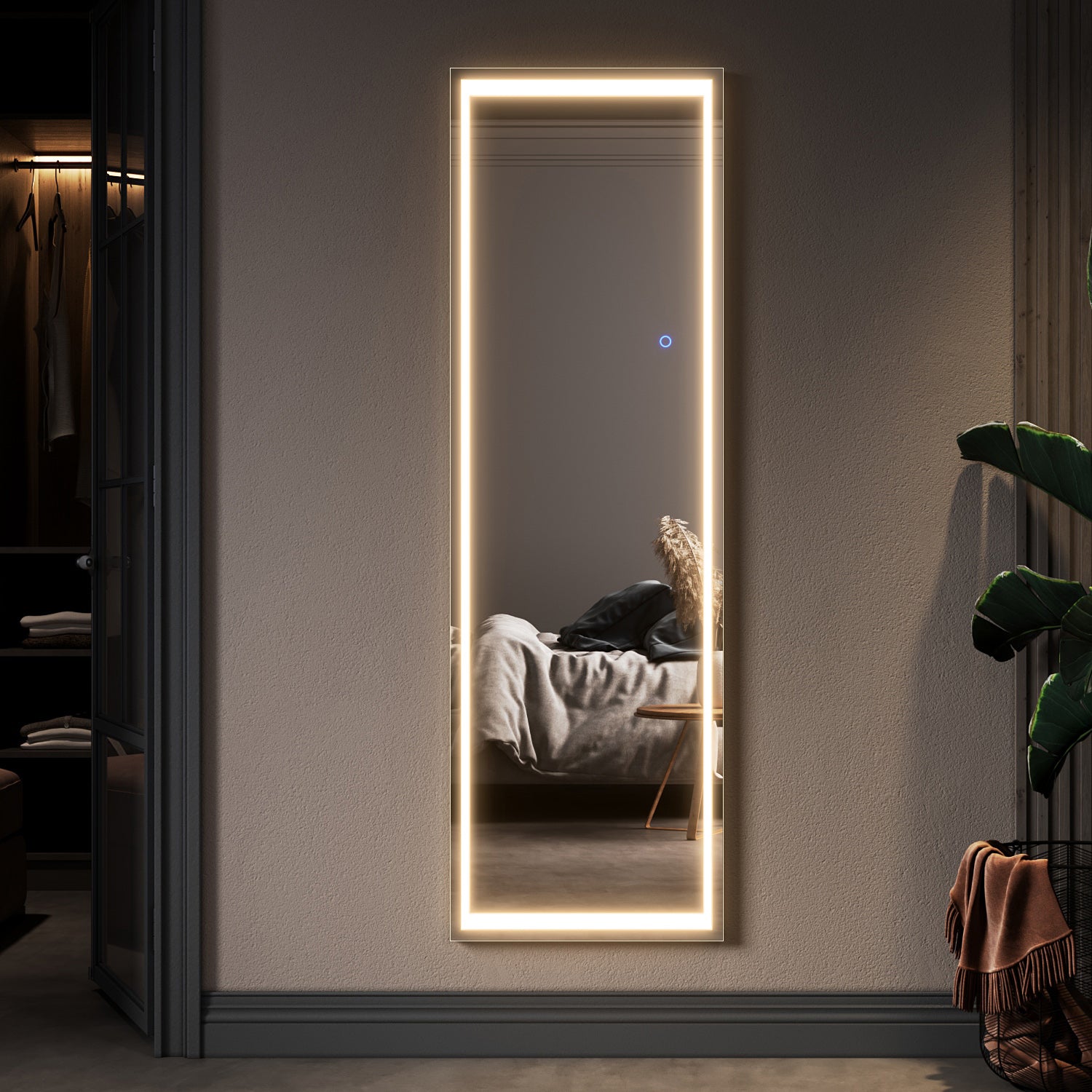 LED Full Length Mirror Wall Mounted Hanging Mirror with Dimming & 3 Color Modes Large Vanity Mirror for Bedroom - SUNNY SHOWER