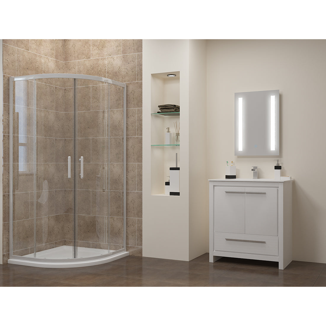 SUNNY SHOWER LED Bathroom Vanity Mirror w/ Touch Button vertically/ Horizontally, Touch Adjustable Brightness, Warm White - SUNNY SHOWER