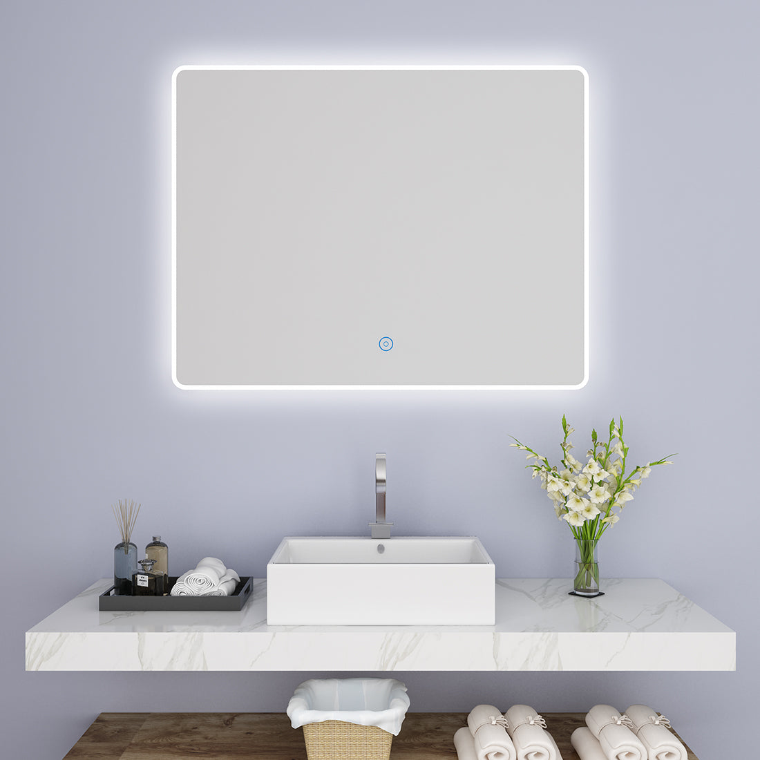 SUNNY SHOWER LED Bathroom Vanity Mirror w/ Touch Button vertically/ Horizontally, Touch Adjustable Brightness, Warm White - SUNNY SHOWER