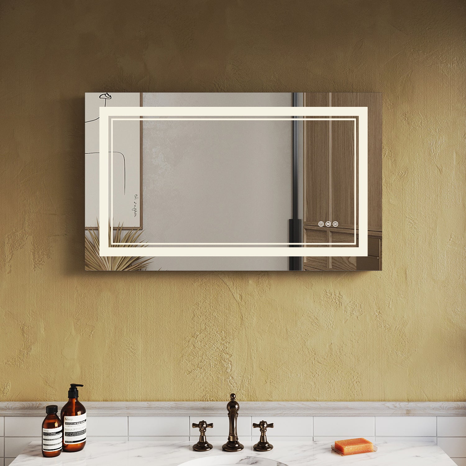 SUNNY SHOWER LED Bathroom MakeUp Mirror 40 x 24 in.丨Anti-Fog and Waterproof丨3 Color Temperature Setting丨Memory Function - SUNNY SHOWER