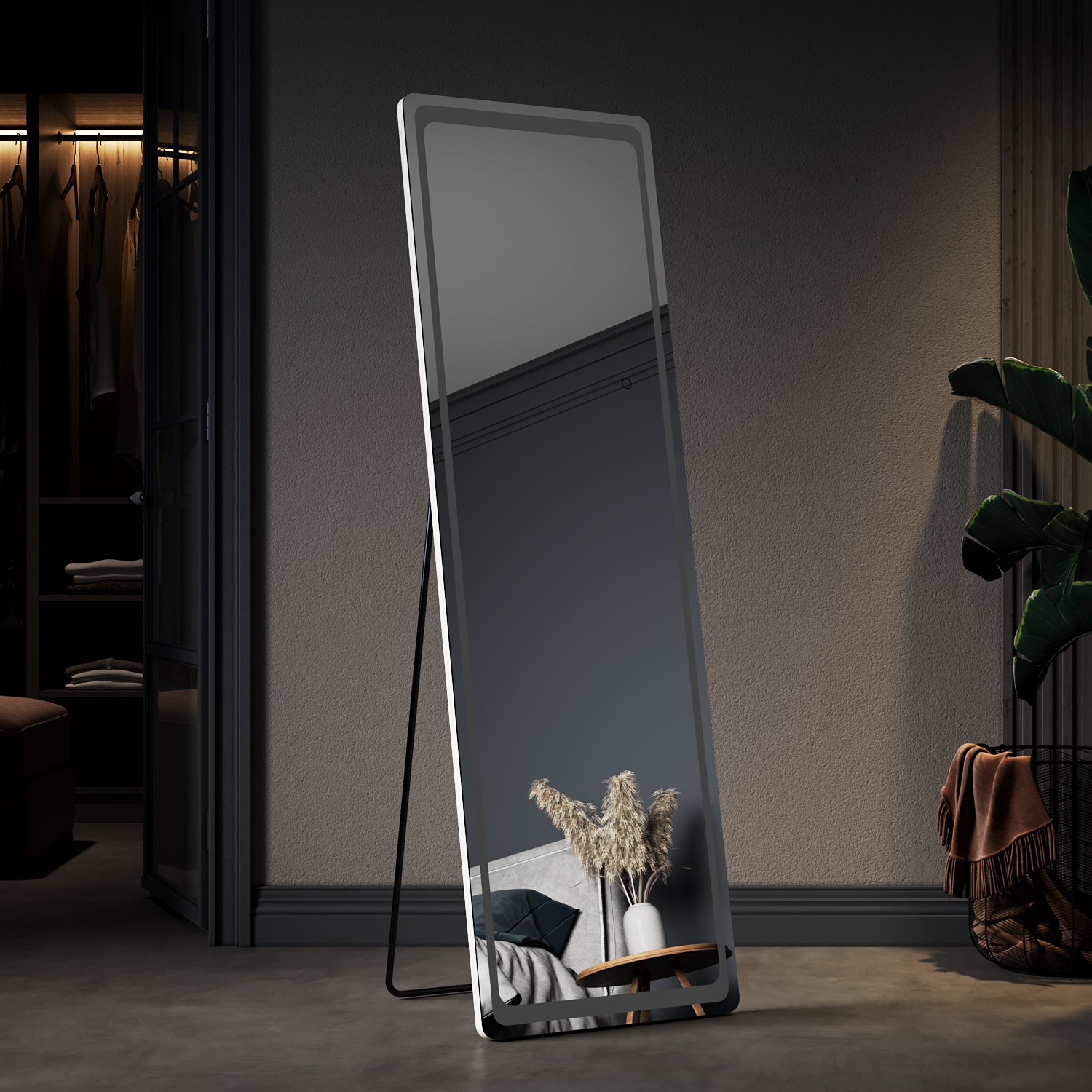 LED Full Length Mirror Rounded Corners Wall Mounted Hanging Mirror with Dimming & 3 Color Modes for Bedroom - SUNNY SHOWER
