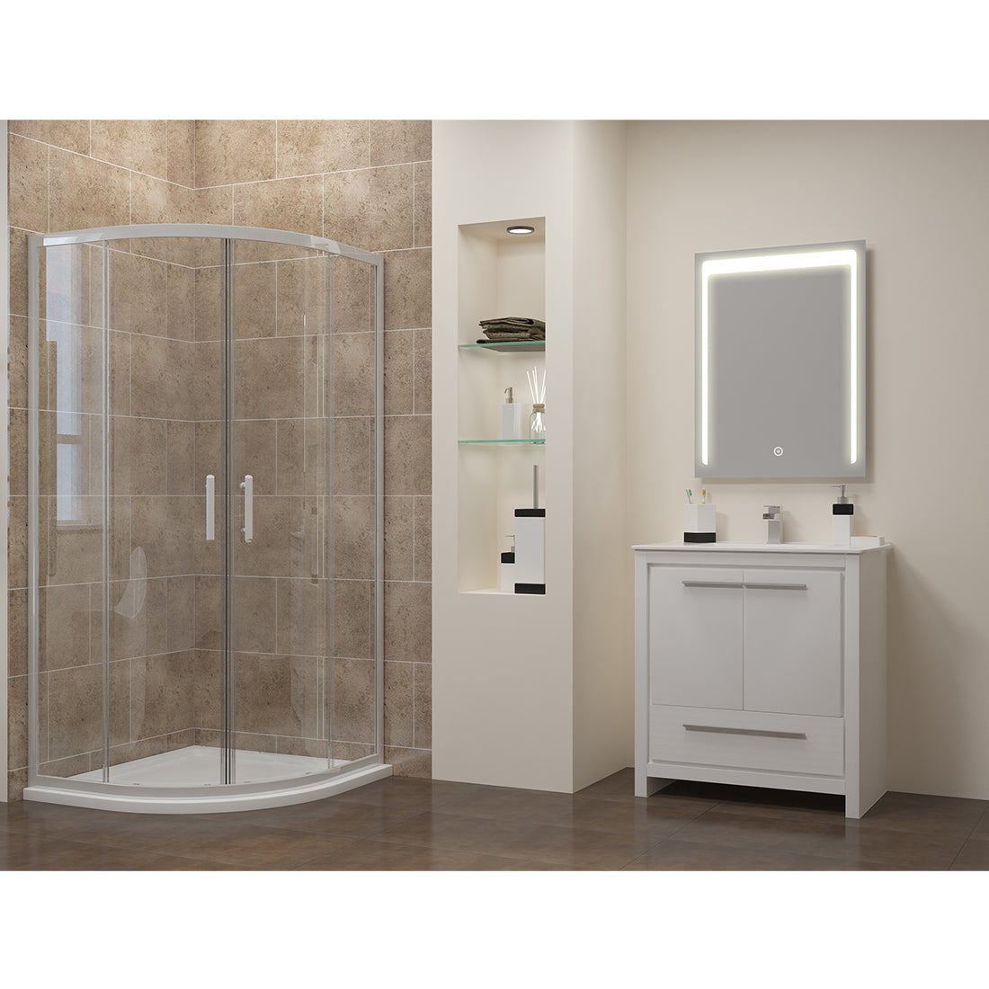 SUNNY SHOWER LED Bathroom Vanity Mirror w/ Touch Button vertically/ Horizontally, Touch Adjustable Brightness, Warm White - SUNNY SHOWER