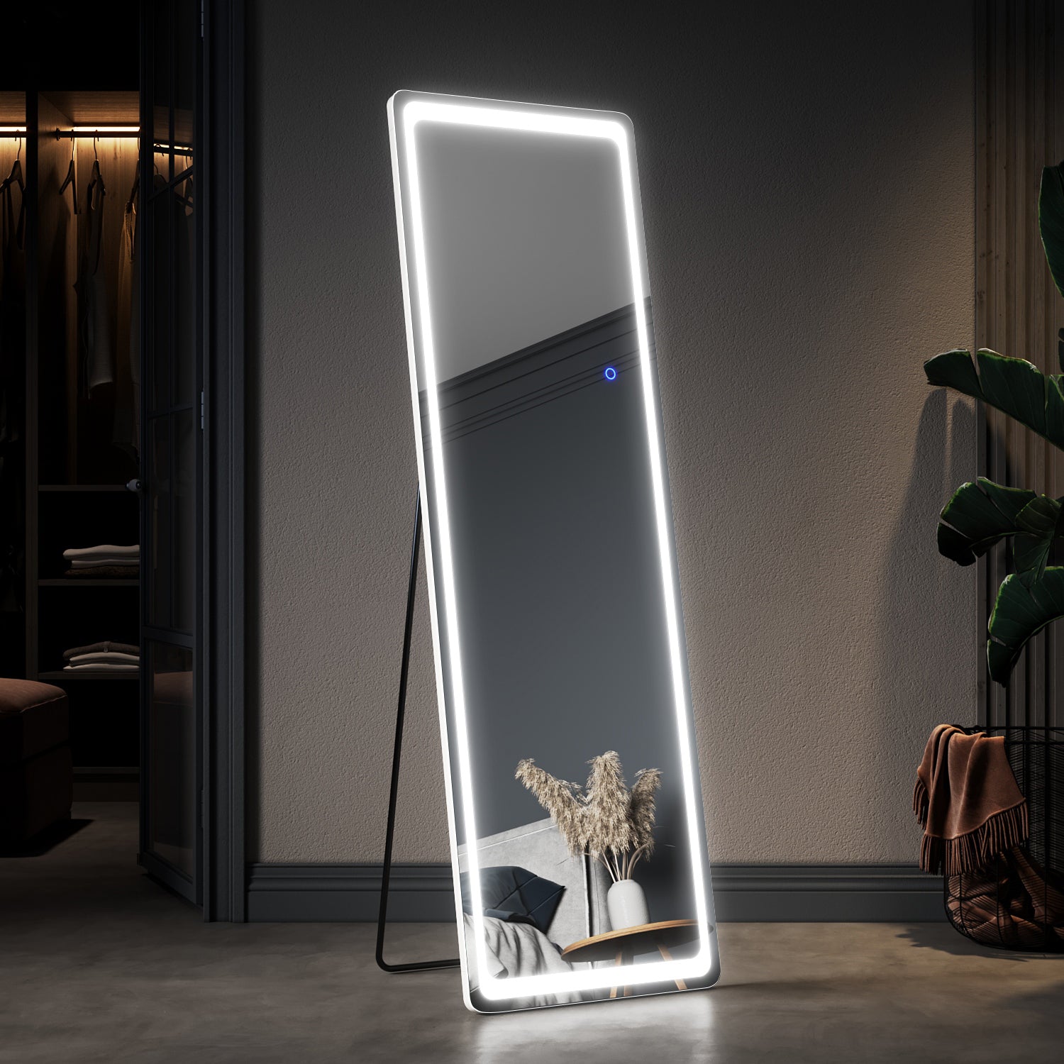 LED Full Length Mirror Rounded Corners Wall Mounted Hanging Mirror with Dimming & 3 Color Modes for Bedroom - SUNNY SHOWER