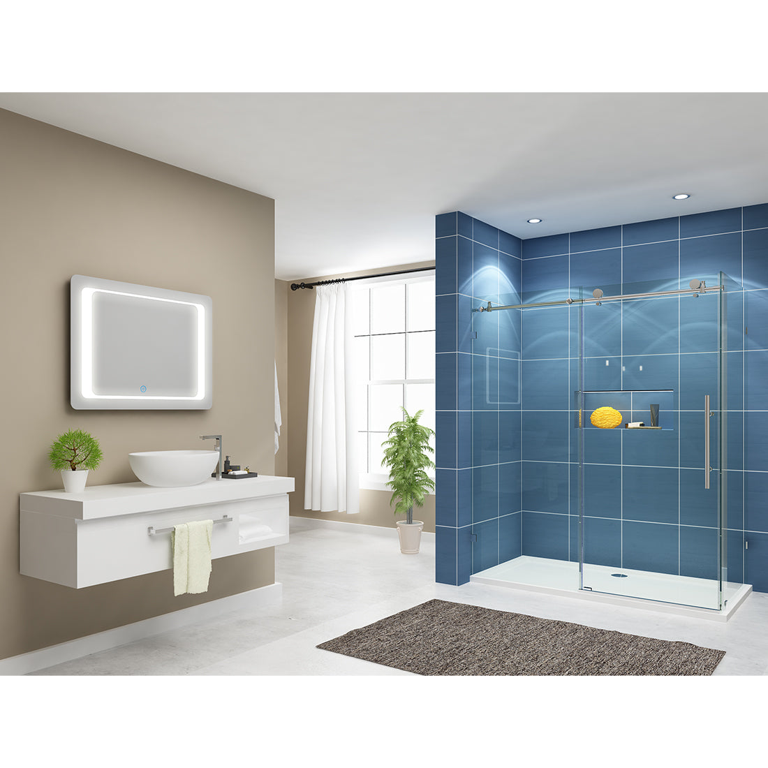 SUNNY SHOWER LED Bathroom Vanity Mirror w/ Touch Button vertically/ Horizontally, Touch Adjustable Brightness, Warm White - SUNNY SHOWER