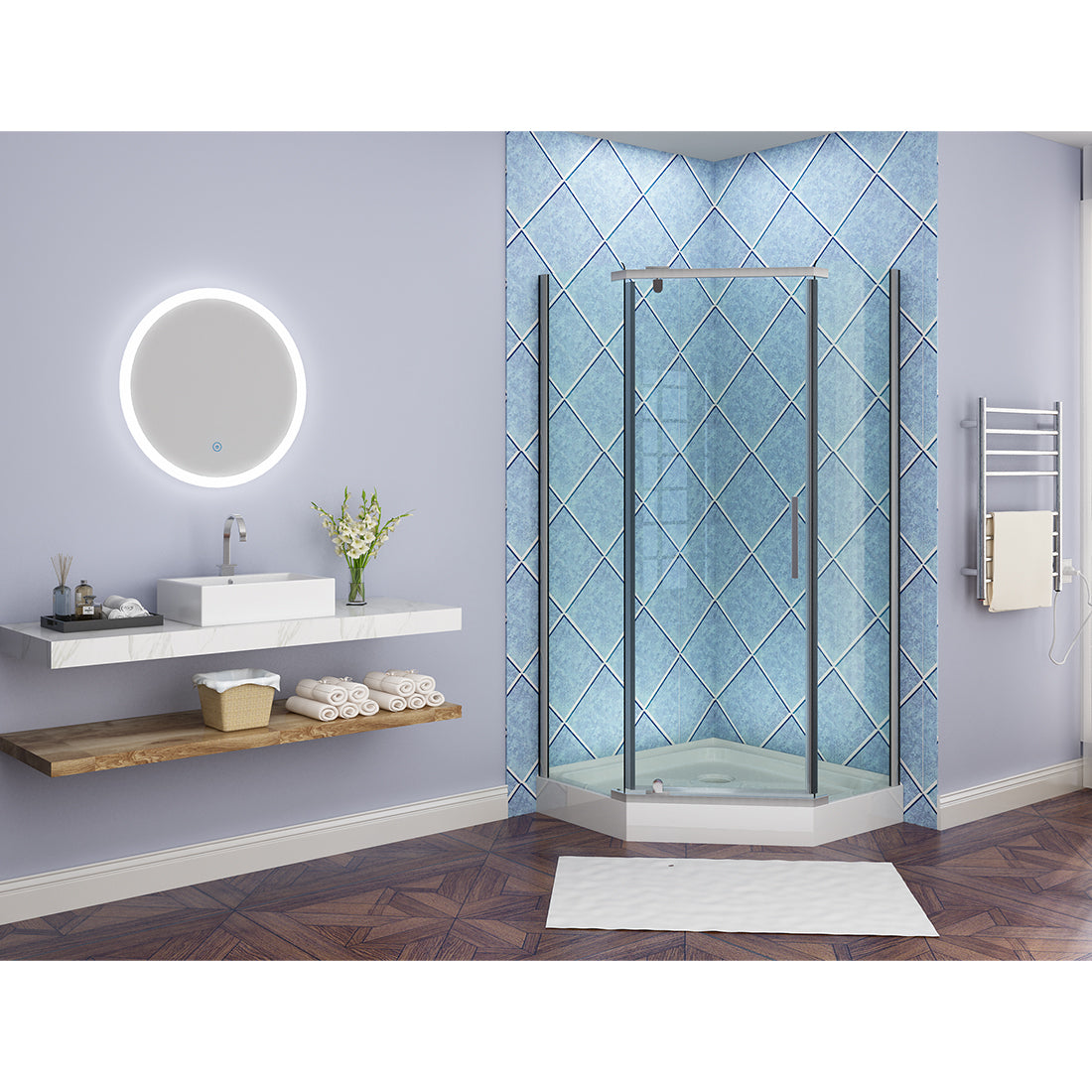 SUNNY SHOWER LED Bathroom Vanity Mirror w/ Touch Button vertically/ Horizontally, Touch Adjustable Brightness, Warm White - SUNNY SHOWER