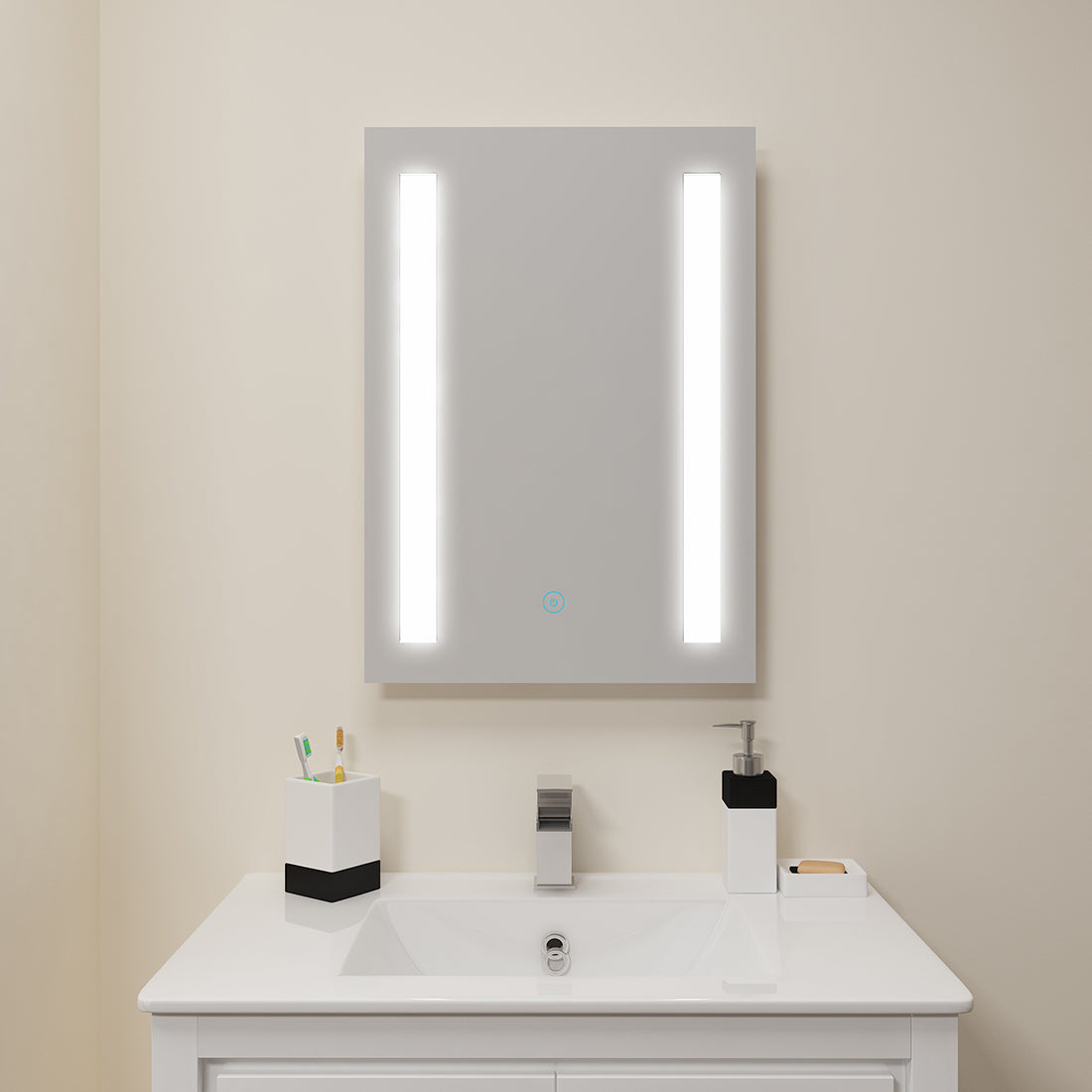 SUNNY SHOWER LED Bathroom Vanity Mirror w/ Touch Button vertically/ Horizontally, Touch Adjustable Brightness, Warm White - SUNNY SHOWER