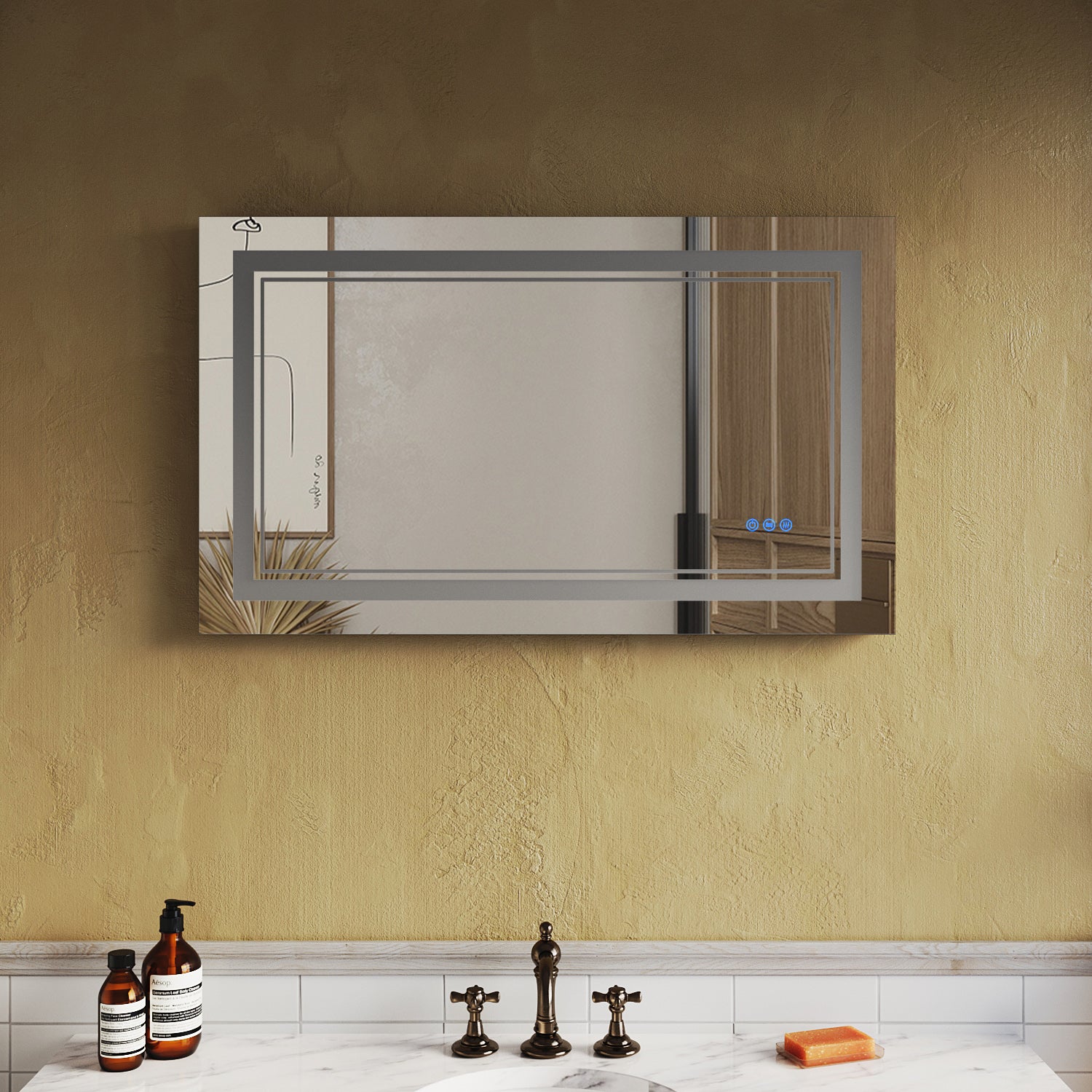 SUNNY SHOWER LED Bathroom MakeUp Mirror 40 x 24 in.丨Anti-Fog and Waterproof丨3 Color Temperature Setting丨Memory Function - SUNNY SHOWER