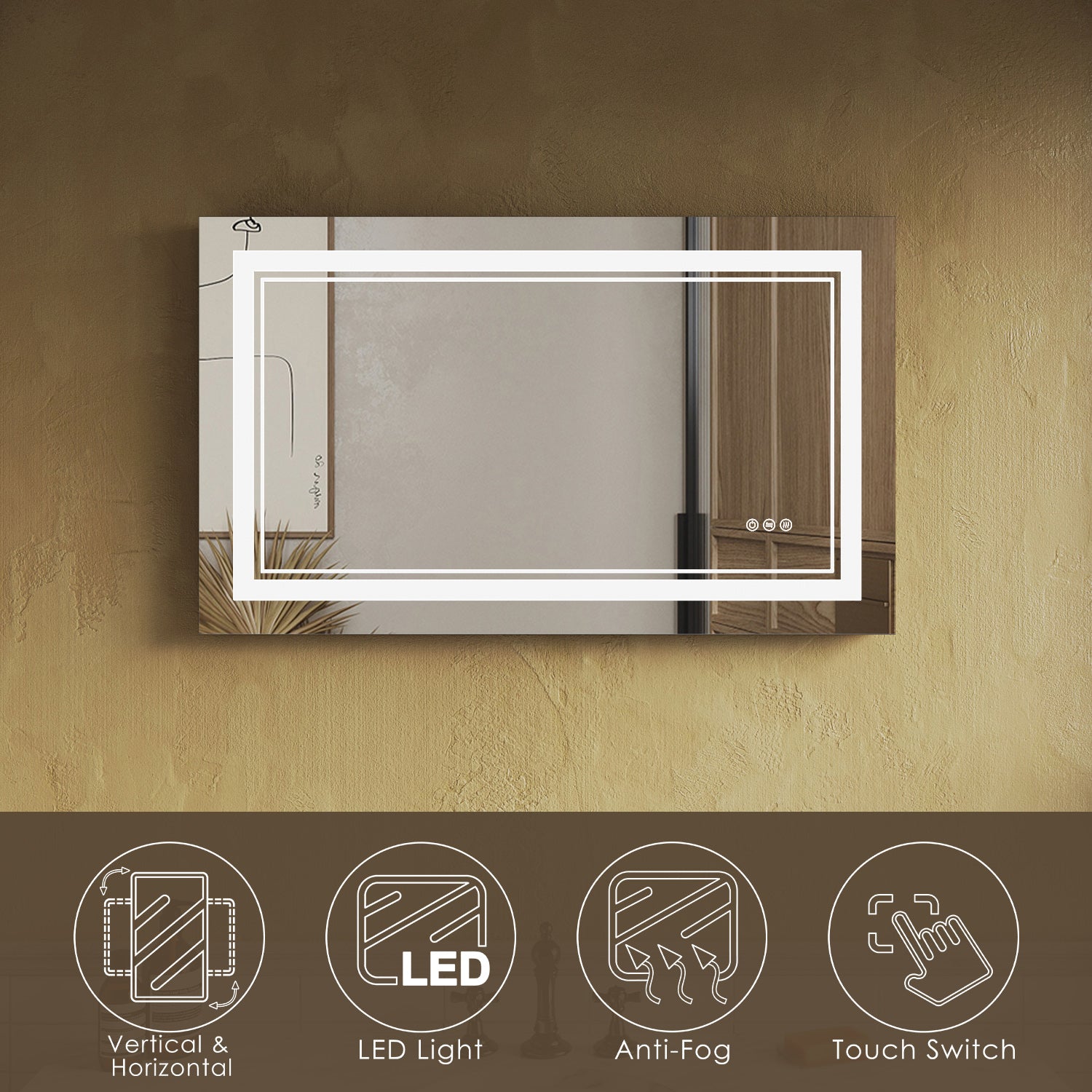 SUNNY SHOWER LED Bathroom MakeUp Mirror 40 x 24 in.丨Anti-Fog and Waterproof丨3 Color Temperature Setting丨Memory Function - SUNNY SHOWER