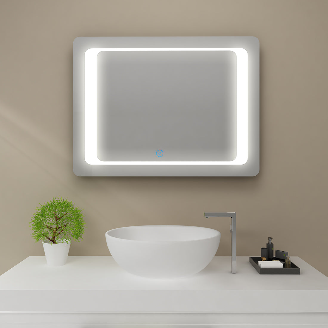 SUNNY SHOWER LED Bathroom Vanity Mirror w/ Touch Button vertically/ Horizontally, Touch Adjustable Brightness, Warm White - SUNNY SHOWER