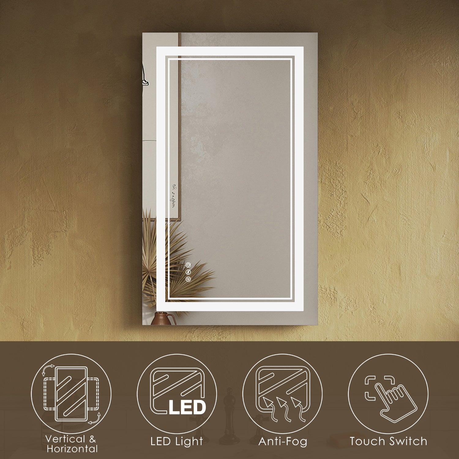 SUNNY SHOWER LED Bathroom MakeUp Mirror 40 x 24 in.丨Anti-Fog and Waterproof丨3 Color Temperature Setting丨Memory Function - SUNNY SHOWER