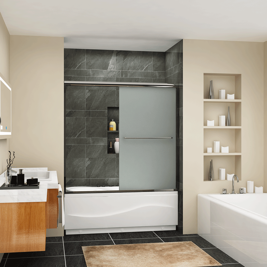 SUNNY SHOWER 1/4 inch Tempered Frosted Glass Both Sliding Bathtub Doors