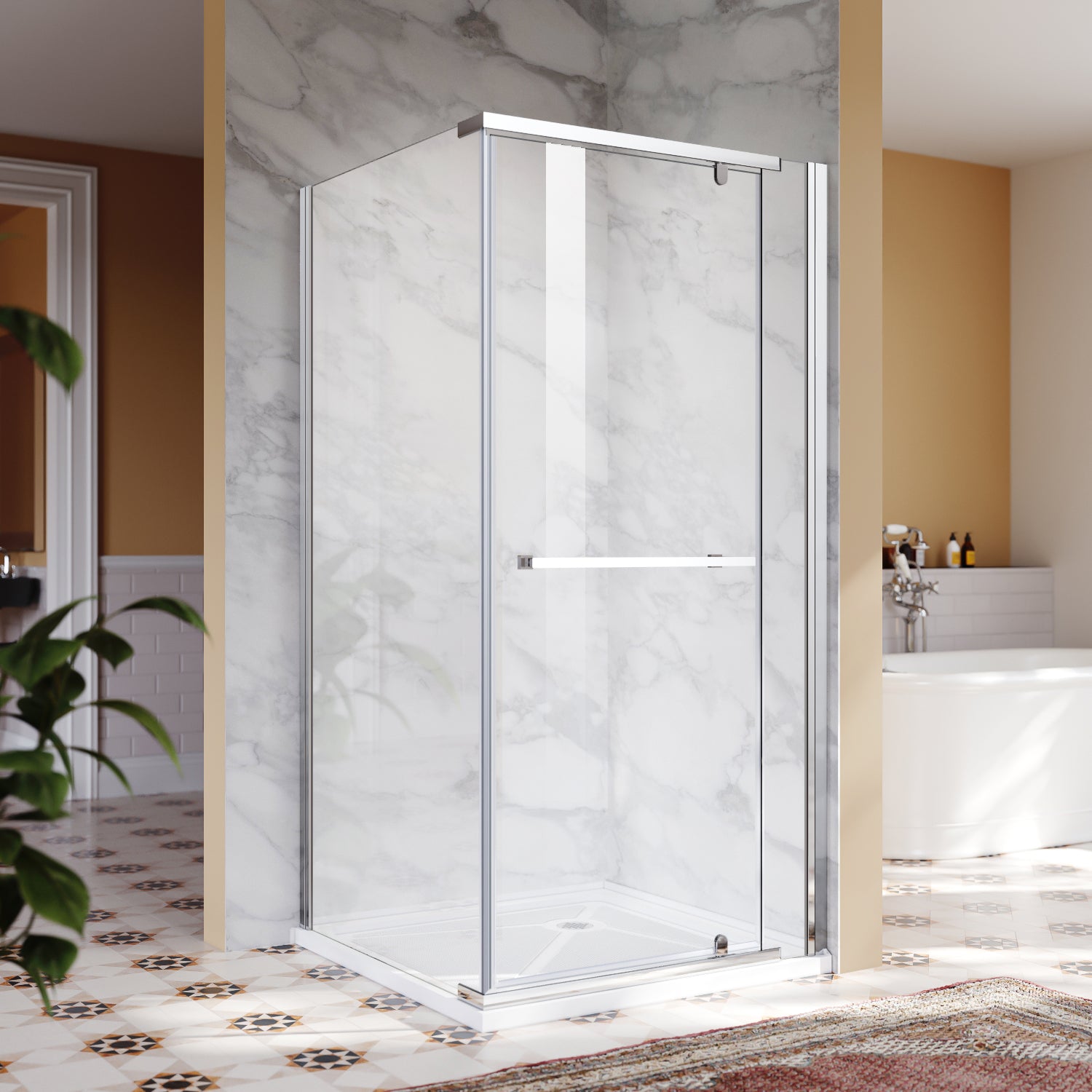 SUNNY SHOWER 36 X 72 Frameless Pivot Shower Door in Chrome Easy Clean with Base - SUNNY SHOWER