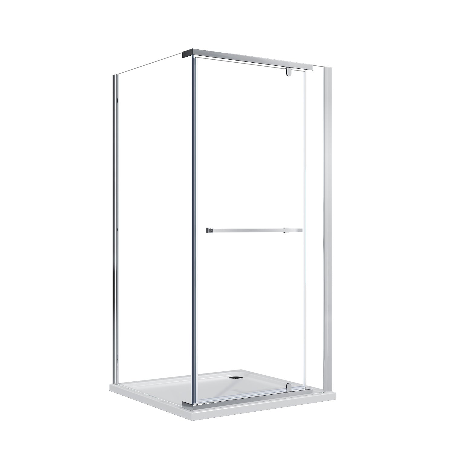 SUNNY SHOWER 36 in. W x 36 in. D x 72 in. H Frameless Chrome Finish Corner Entry Enclosure With Pivot Door - SUNNY SHOWER