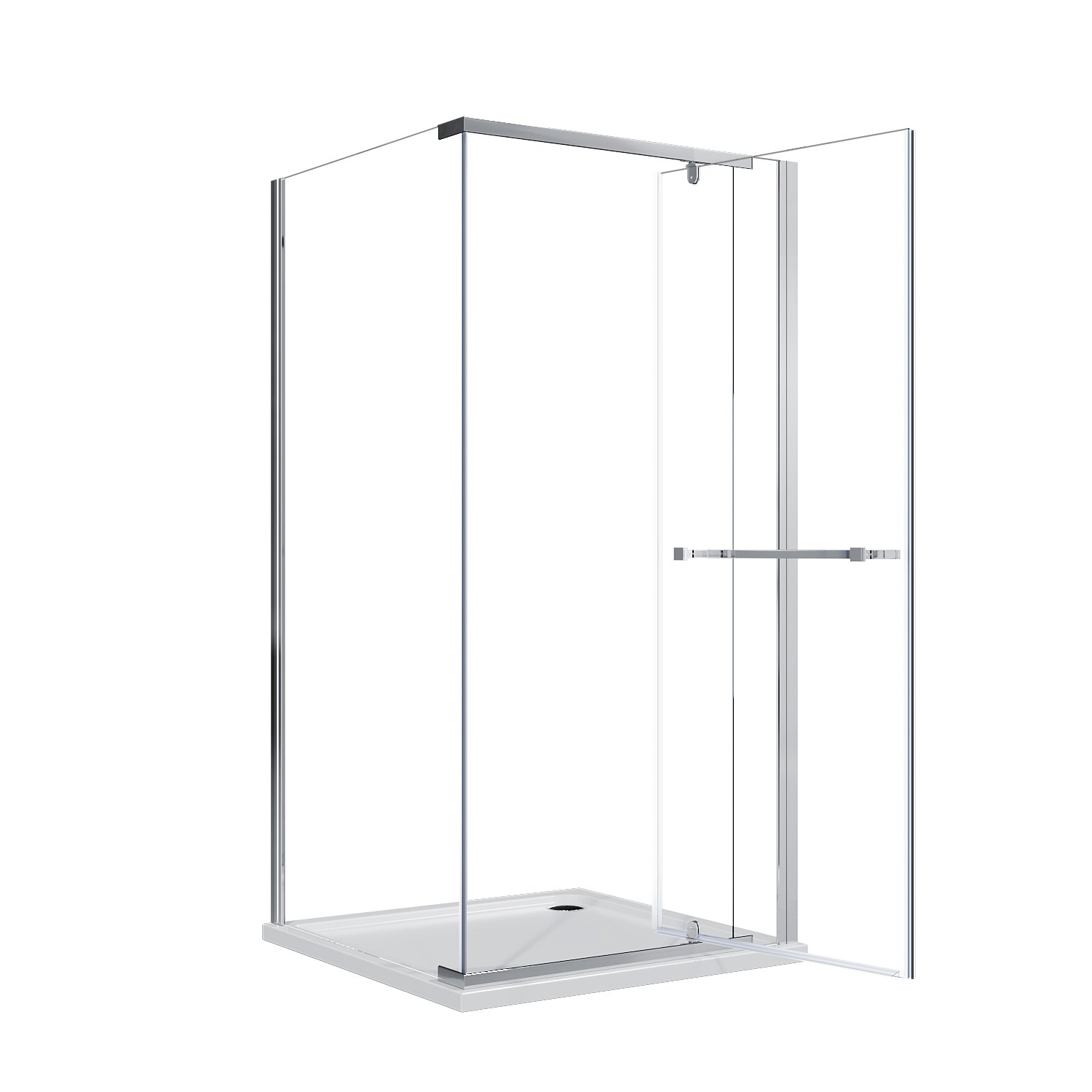 SUNNY SHOWER 36 in. W x 36 in. D x 72 in. H Frameless Chrome Finish Corner Entry Enclosure With Pivot Door - SUNNY SHOWER