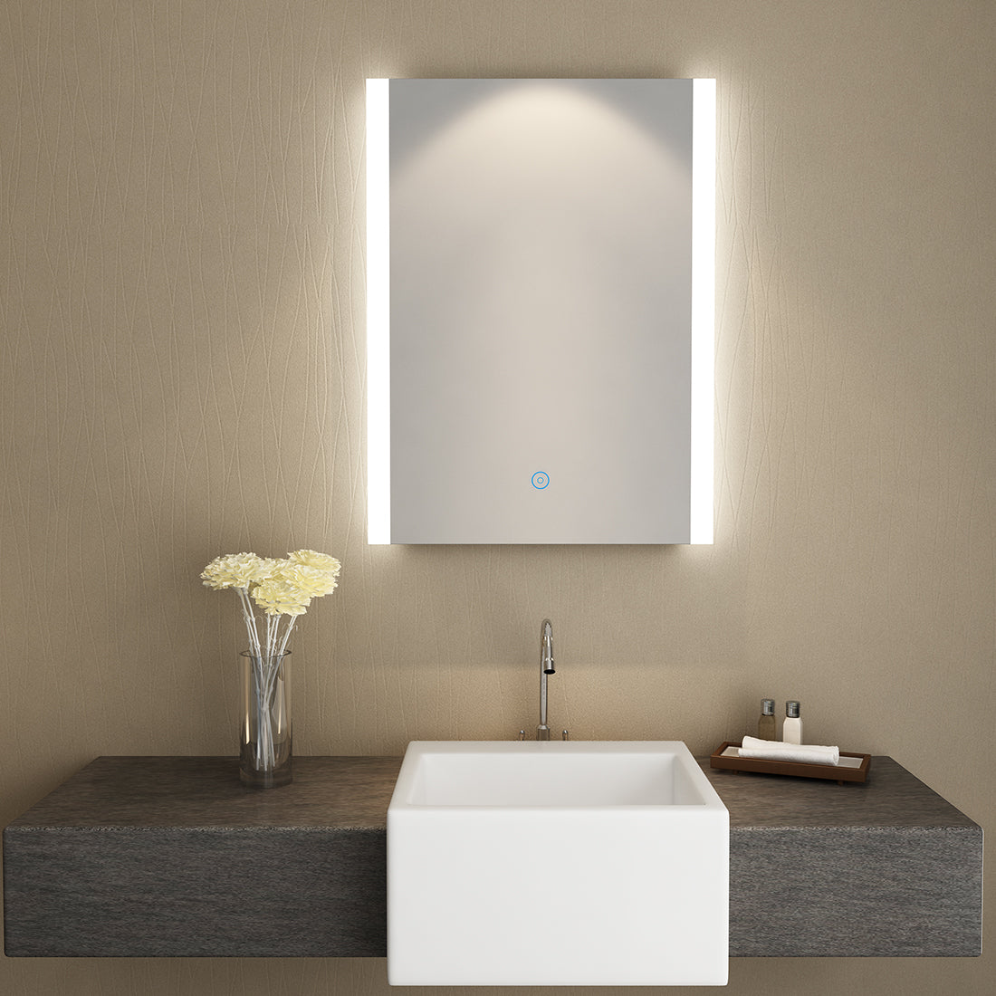 SUNNY SHOWER LED Bathroom Vanity Mirror w/ Touch Button vertically/ Horizontally, Touch Adjustable Brightness, Warm White - SUNNY SHOWER